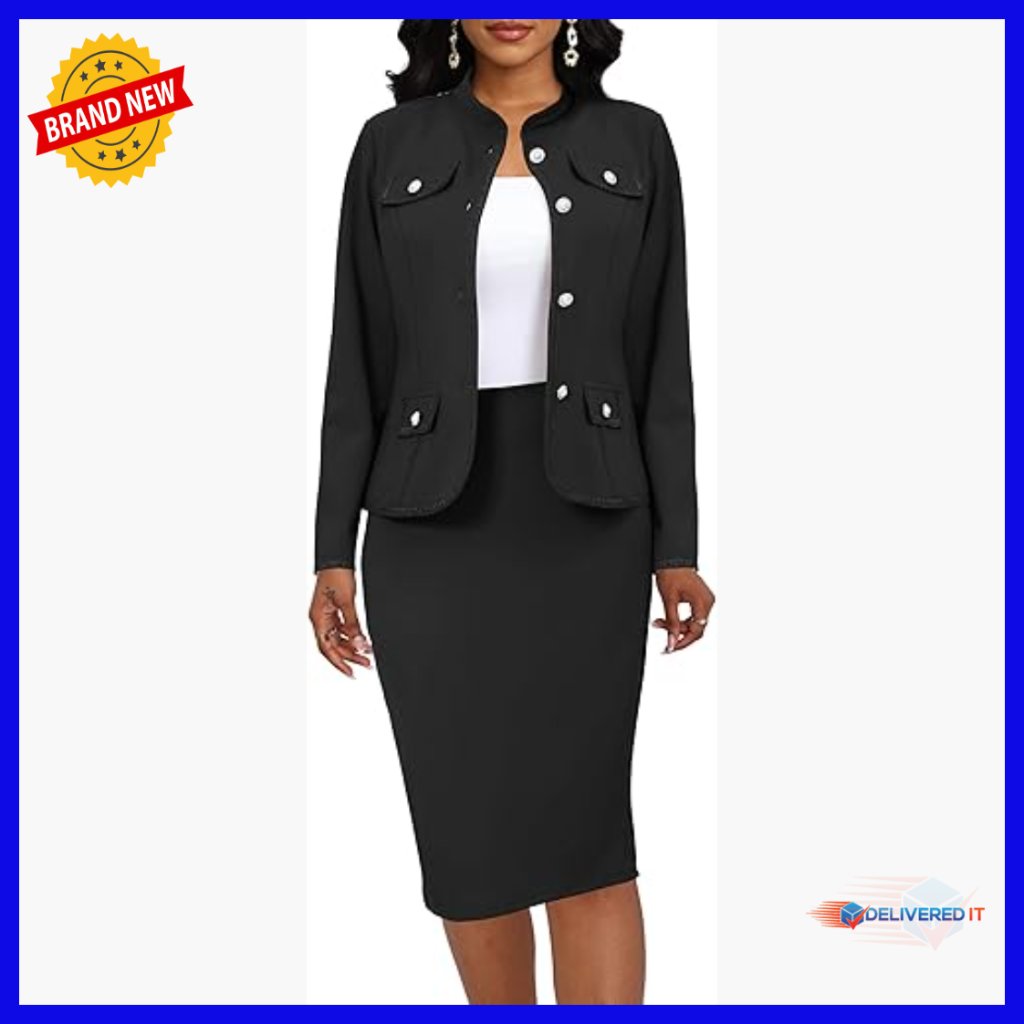 Women's Long Sleeve Blazer And Pencil Skirt Suit Set For Business Office